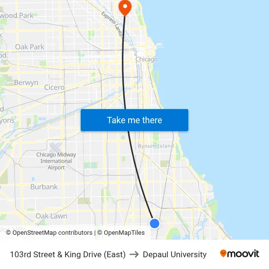 103rd Street & King Drive (East) to Depaul University map