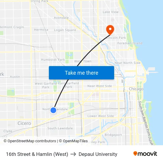 16th Street & Hamlin (West) to Depaul University map