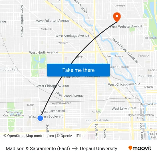 Madison & Sacramento (East) to Depaul University map