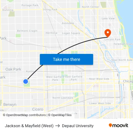 Jackson & Mayfield (West) to Depaul University map