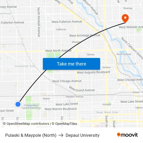 Pulaski & Maypole (North) to Depaul University map