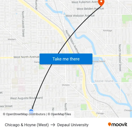 Chicago & Hoyne (West) to Depaul University map