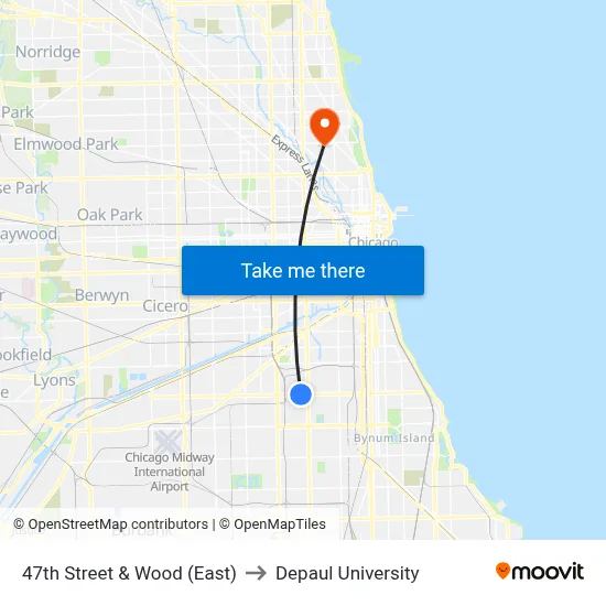 47th Street & Wood (East) to Depaul University map