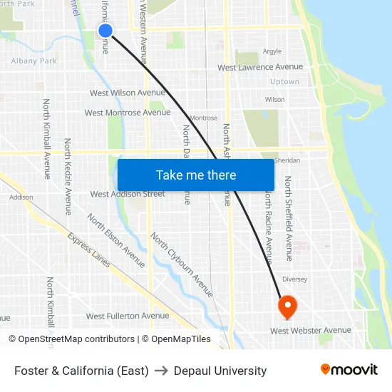 Foster & California (East) to Depaul University map