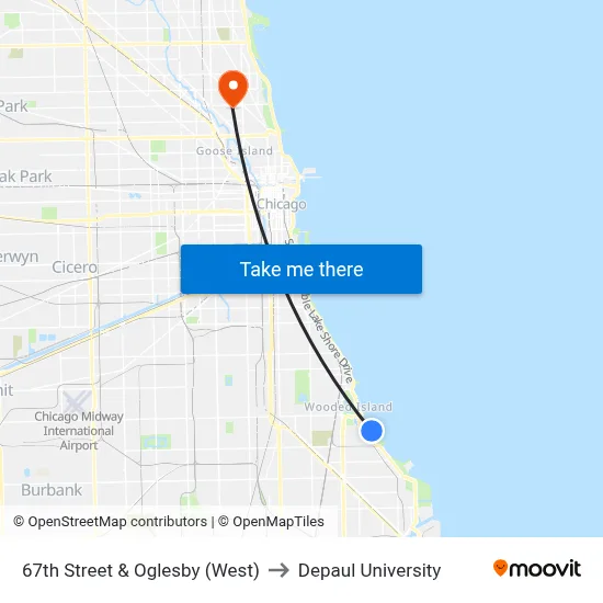 67th Street & Oglesby (West) to Depaul University map