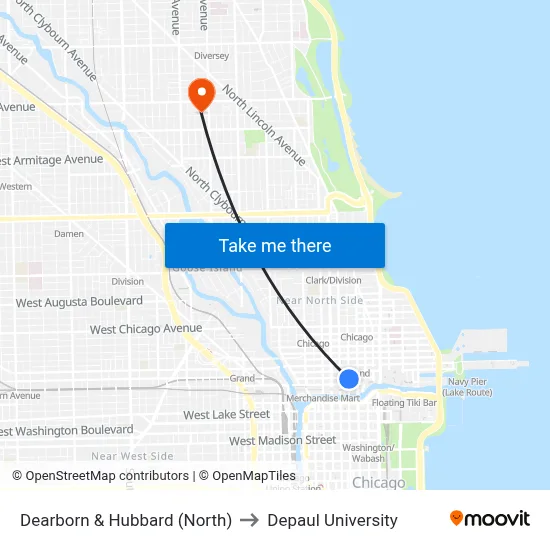 Dearborn & Hubbard (North) to Depaul University map