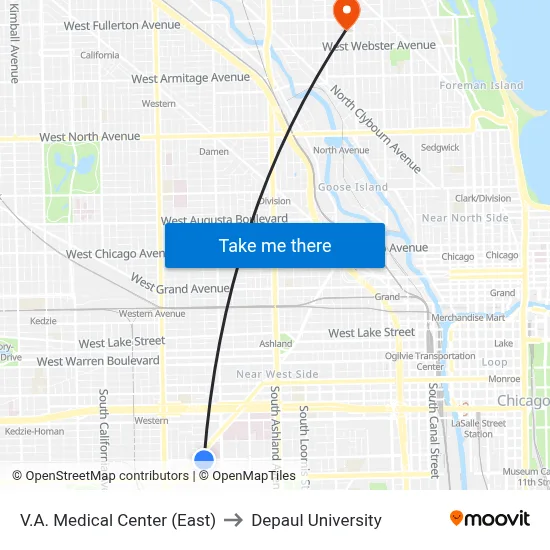 V.A. Medical Center (East) to Depaul University map