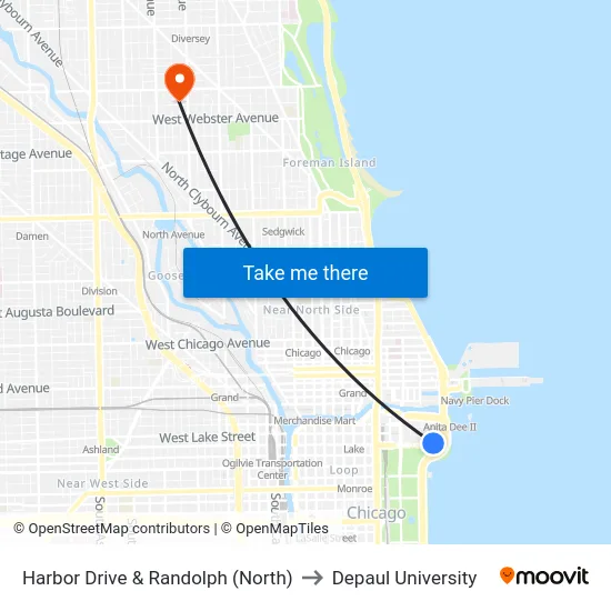 Harbor Drive & Randolph (North) to Depaul University map