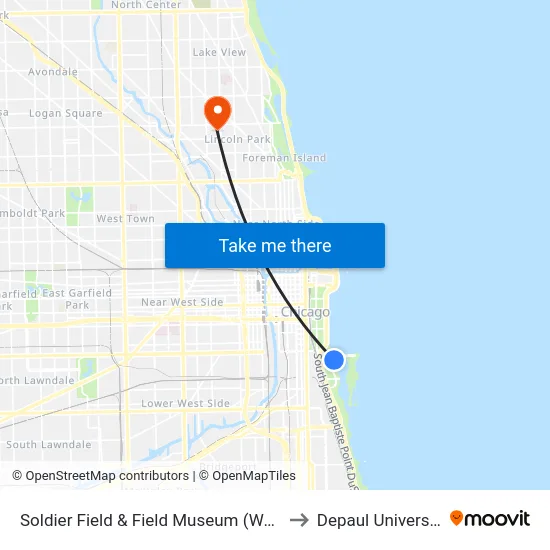 Soldier Field & Field Museum (West) to Depaul University map