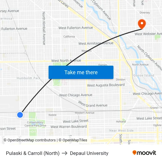 Pulaski & Carroll (North) to Depaul University map