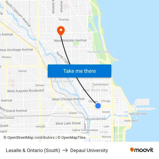 Lasalle & Ontario (South) to Depaul University map