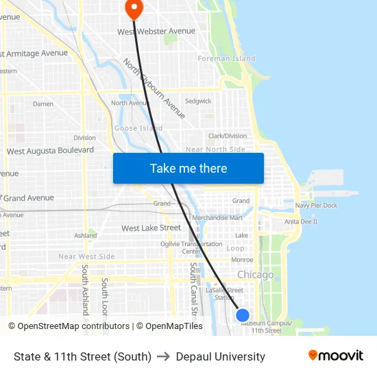 State & 11th Street (South) to Depaul University map