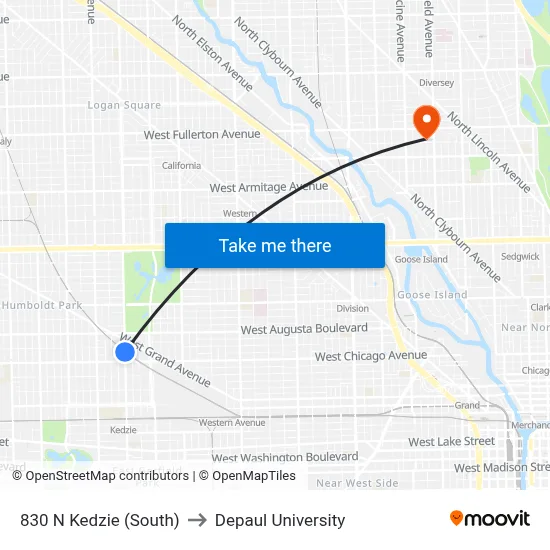 830 N Kedzie (South) to Depaul University map