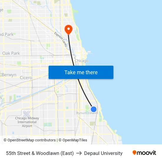 55th Street & Woodlawn (East) to Depaul University map