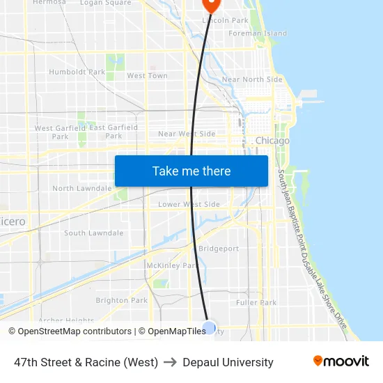 47th Street & Racine (West) to Depaul University map