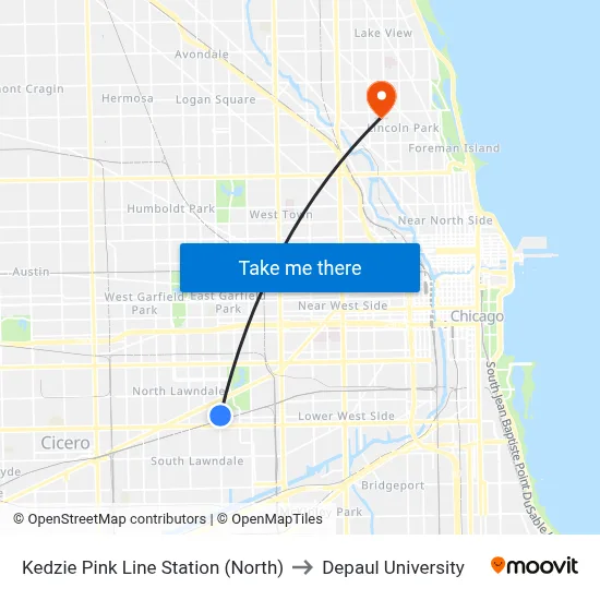 Kedzie Pink Line Station (North) to Depaul University map