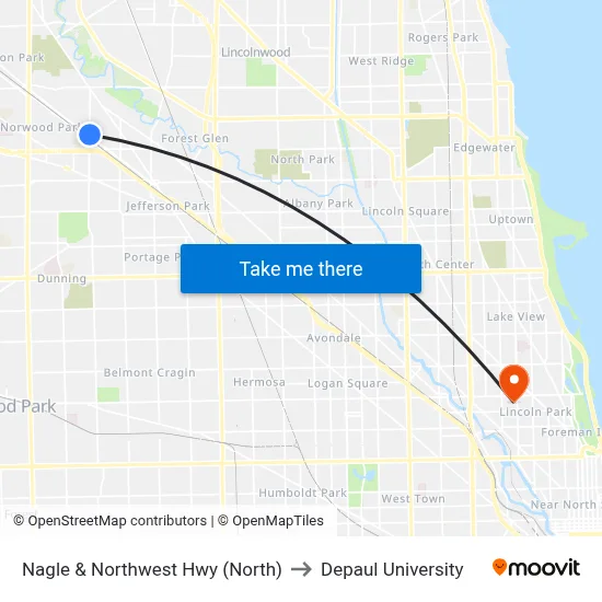 Nagle & Northwest Hwy (North) to Depaul University map