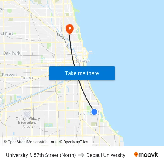 University & 57th Street (North) to Depaul University map