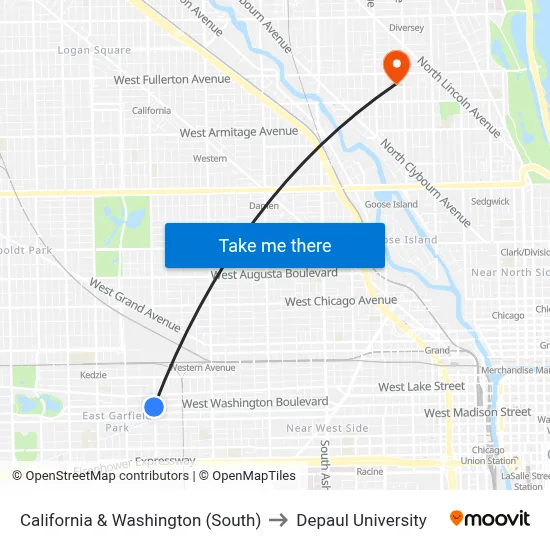 California & Washington (South) to Depaul University map