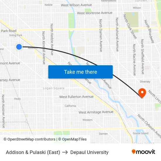 Addison & Pulaski (East) to Depaul University map