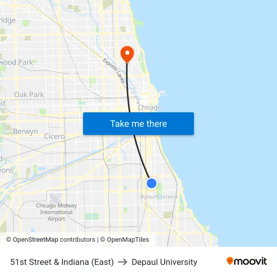 51st Street & Indiana (East) to Depaul University map