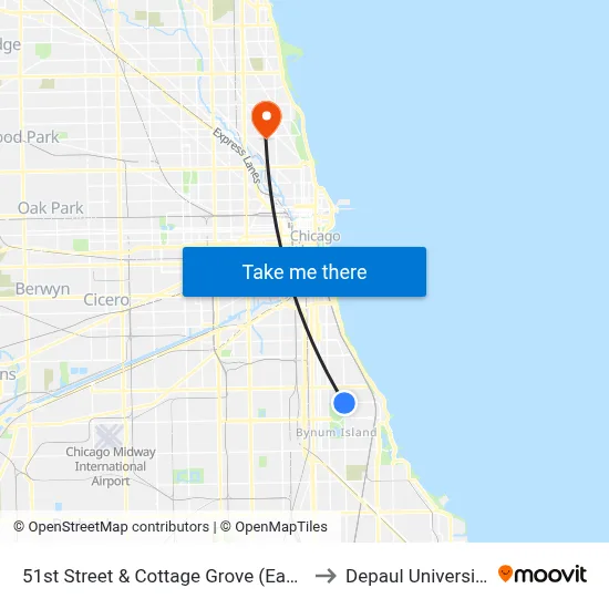 51st Street & Cottage Grove (East) to Depaul University map