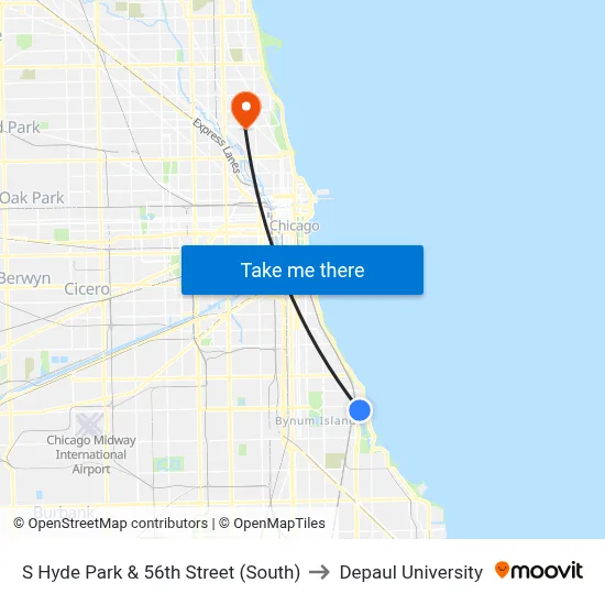 S Hyde Park & 56th Street (South) to Depaul University map