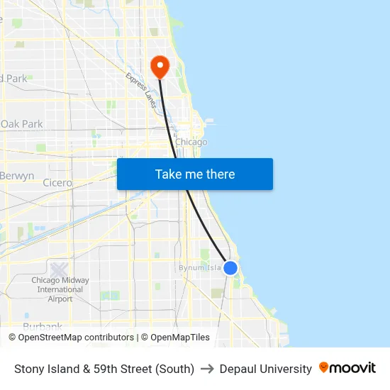 Stony Island & 59th Street (South) to Depaul University map