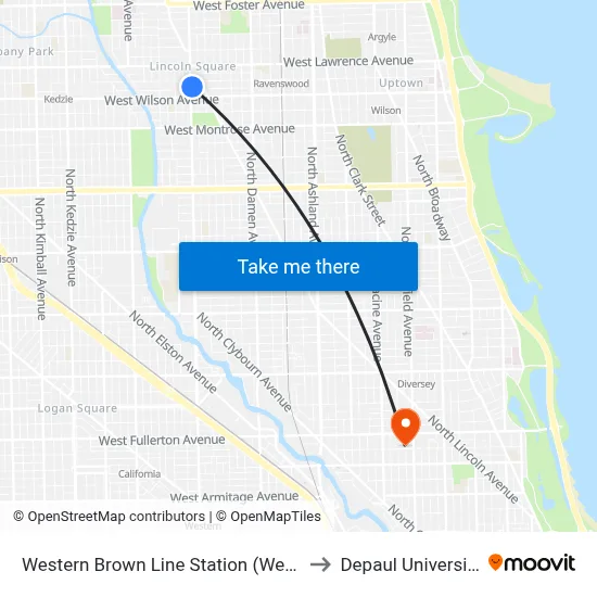 Western Brown Line Station (West) to Depaul University map
