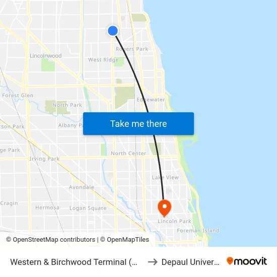 Western & Birchwood Terminal (West) to Depaul University map
