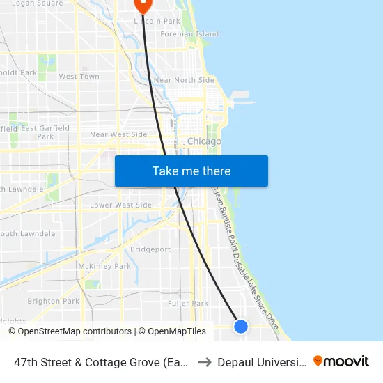47th Street & Cottage Grove (East) to Depaul University map