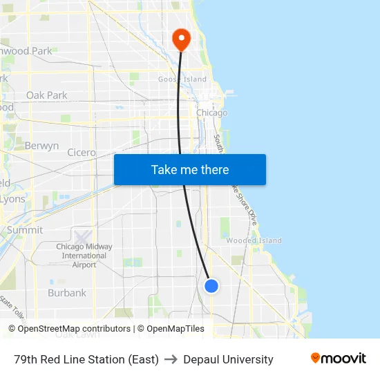 79th Red Line Station (East) to Depaul University map