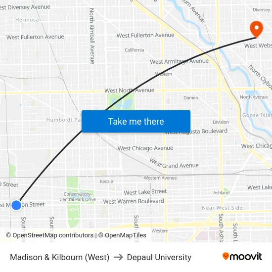 Madison & Kilbourn (West) to Depaul University map