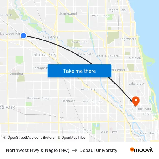 Northwest Hwy & Nagle (Nw) to Depaul University map