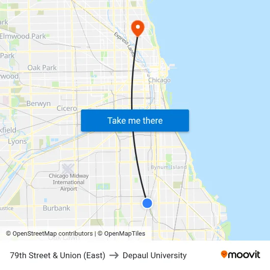 79th Street & Union (East) to Depaul University map