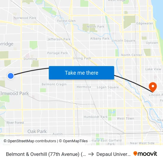 Belmont & Overhill (77th Avenue) (West) to Depaul University map