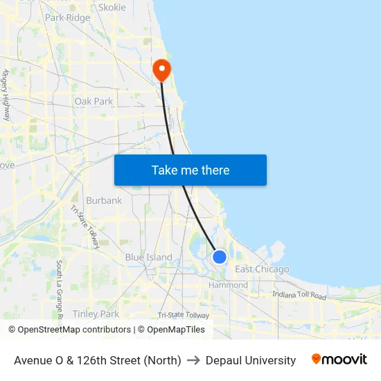 Avenue O & 126th Street (North) to Depaul University map