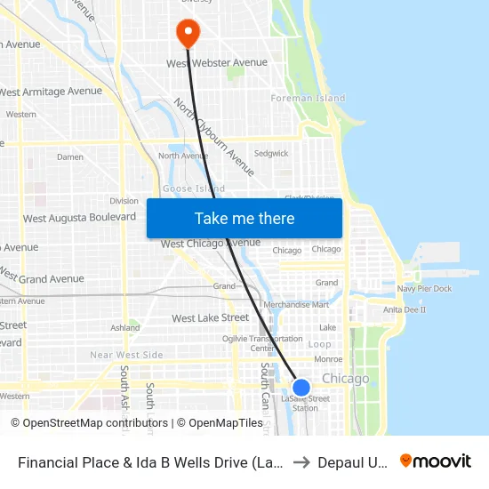 Financial Place & Ida B Wells Drive (Lasalle St Station) (North) to Depaul University map