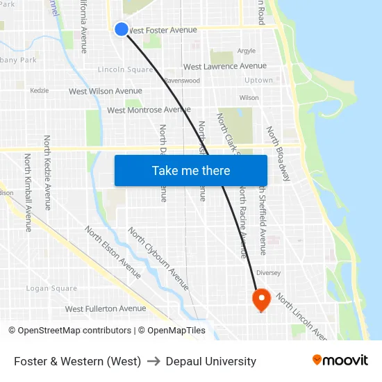 Foster & Western (West) to Depaul University map