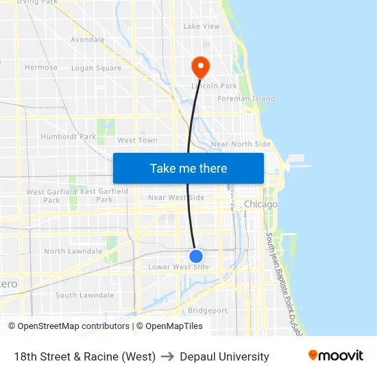 18th Street & Racine (West) to Depaul University map