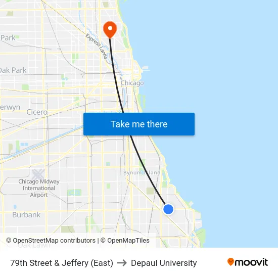 79th Street & Jeffery (East) to Depaul University map
