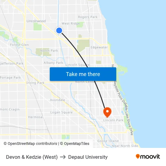 Devon & Kedzie (West) to Depaul University map