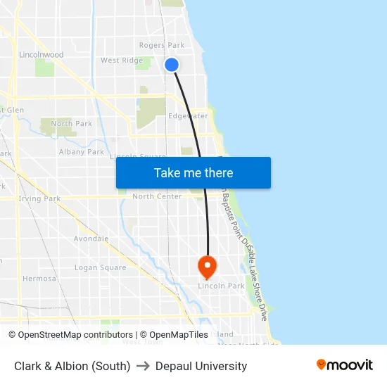 Clark & Albion (South) to Depaul University map