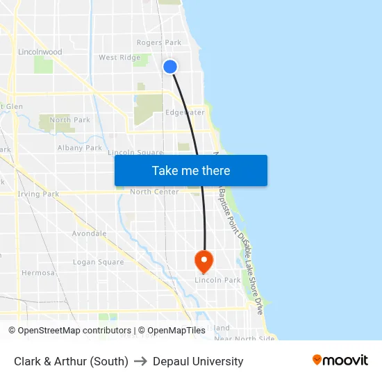 Clark & Arthur (South) to Depaul University map