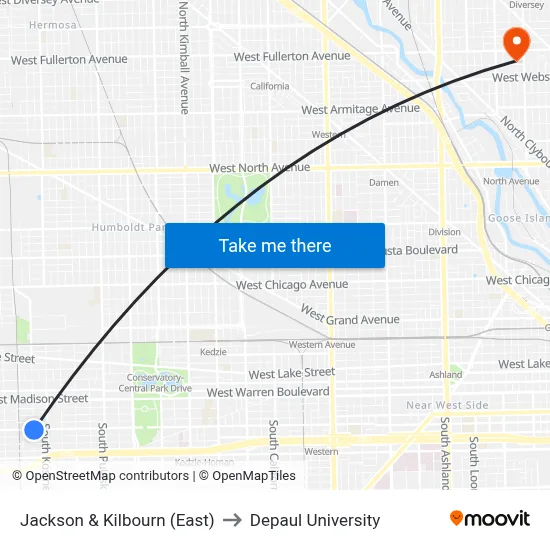Jackson & Kilbourn (East) to Depaul University map