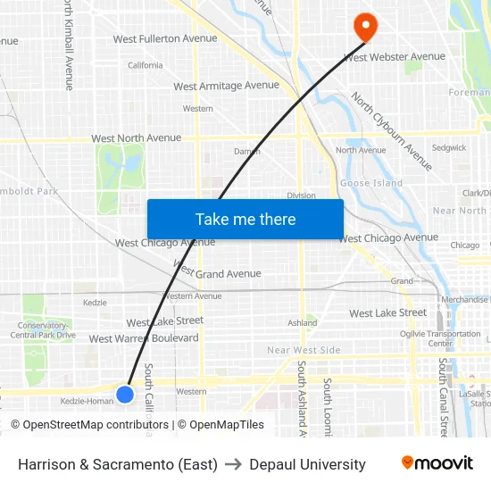 Harrison & Sacramento (East) to Depaul University map
