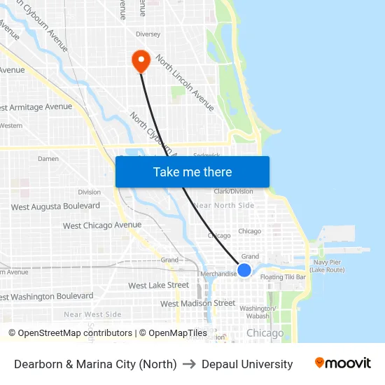 Dearborn & Marina City (North) to Depaul University map