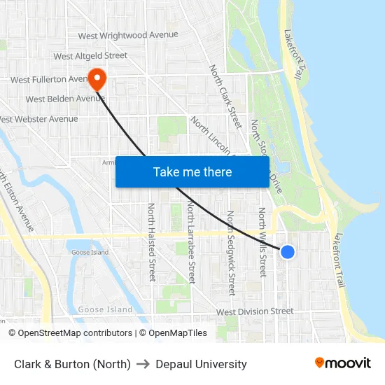Clark & Burton (North) to Depaul University map