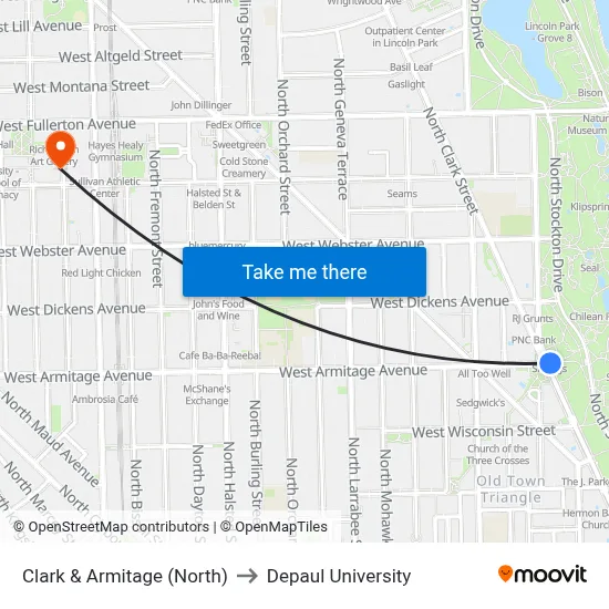 Clark & Armitage (North) to Depaul University map