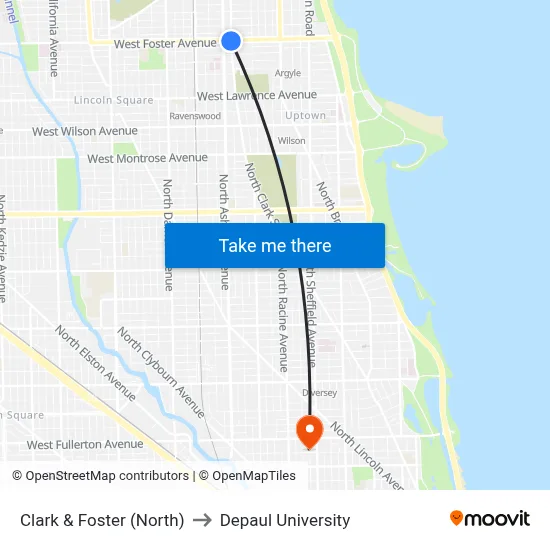 Clark & Foster (North) to Depaul University map